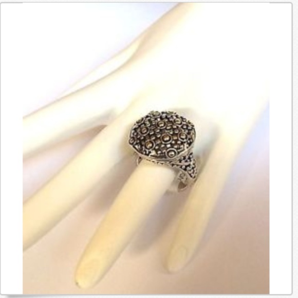 Art Deco Boho Cocktail Ring Size 5 Bohemian Two tone Dome Gold Silver Plated - Picture 3 of 8